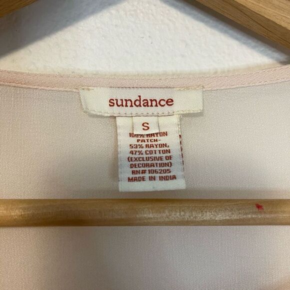 Sundance Sheer Beaded Embroidered Tie-Front Pink Blouse Size Small - Picture 3 of 7